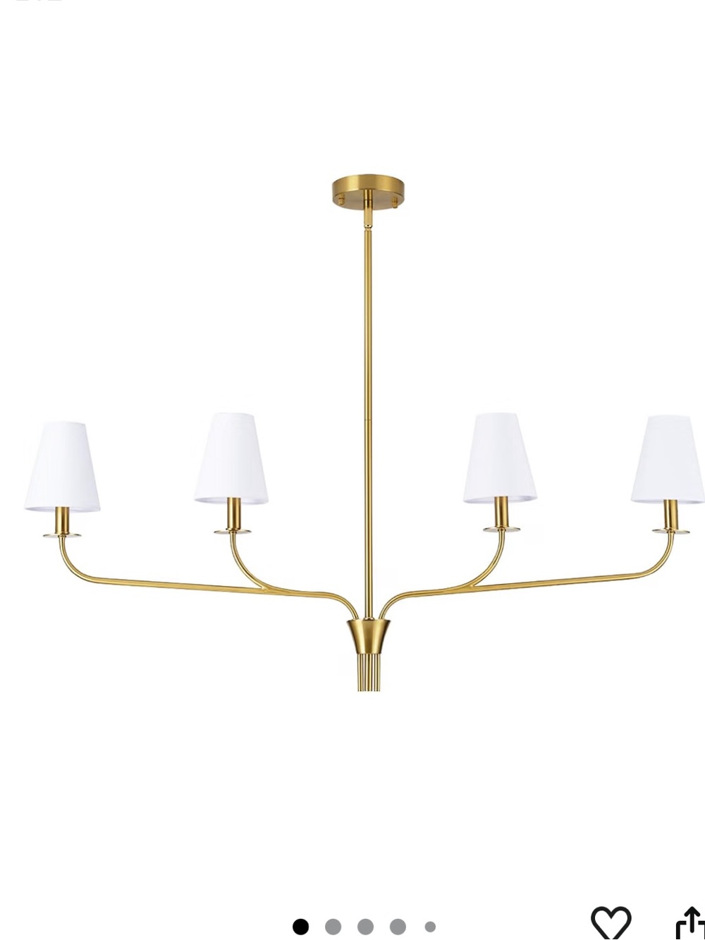 NIB Modern 42" Linear Chandelier 4-Light Gold White Fabric Shades, Adjustable